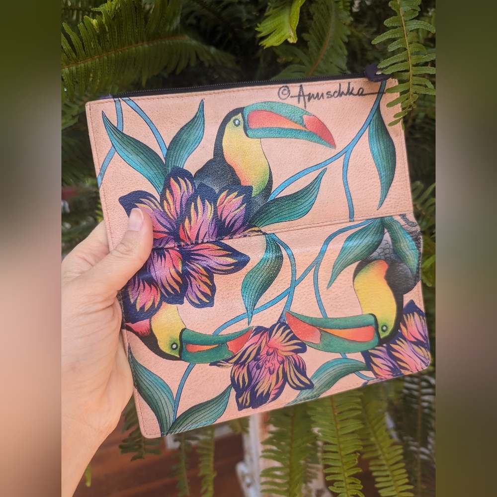 Anuschka Tropical Toucan Clutch Wallet Checkbook